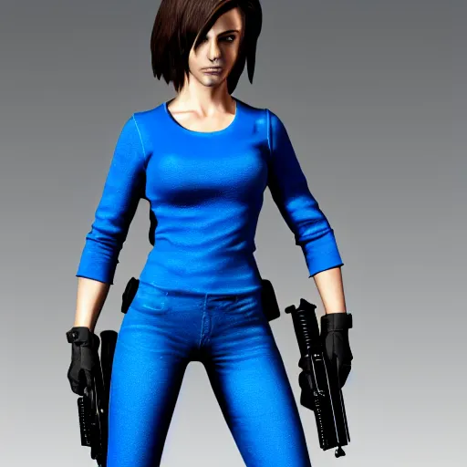 Image similar to jill valentine by bill watterson. 3 d render.