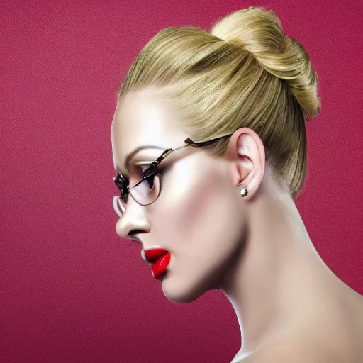 Image similar to middle aged beautiful french woman with blonde hair tied in a strict bun, busy manicuring nails, spectacles, lots of makeup, arrogant, rich, expensive voluminous dress, digital art, high quality, 8 k, detailed, d & d character,