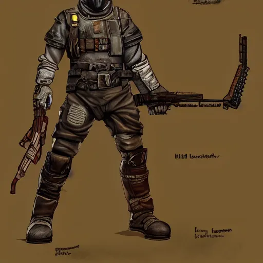 Image similar to full body concept art of a Gun Cultist in the style of in the style of fallout/metro: 2033/mad-max trending on artstation deviantart Pinterest detailed High Resolution HD 8k