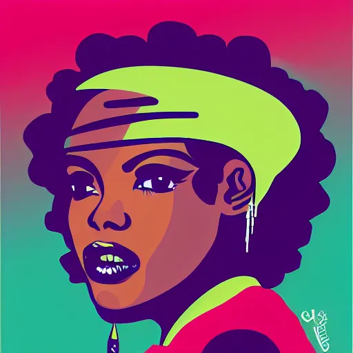 Prompt: afrofuturist woman, simple, retro art