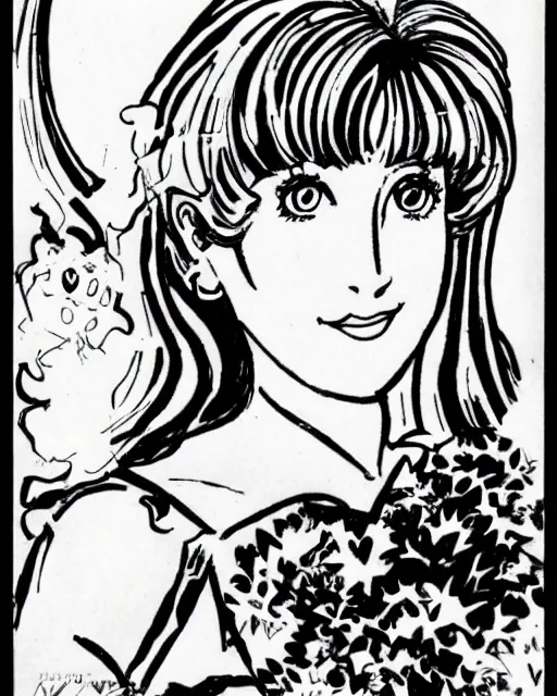 Prompt: inked sketch of princess diana, drawn by naoko takeuchi, 8 0 s shoujo manga,