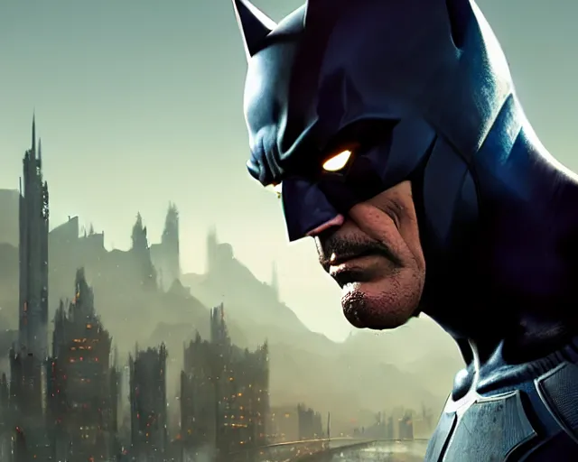 Image similar to highly detailed portrait of josh brolin as batman, in gta v, stephen bliss, unreal engine, fantasy art by greg rutkowski, loish, rhads, ferdinand knab, makoto shinkai and lois van baarle, ilya kuvshinov, rossdraws, tom bagshaw, global illumination, radiant light, detailed and intricate environment