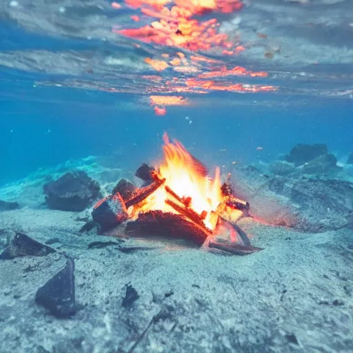 Prompt: photo of a camp fire underwater