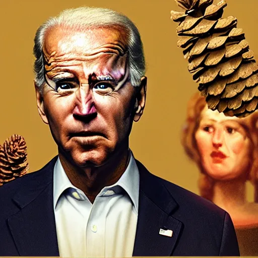 Prompt: joe biden as a pine cone headed man with hard black eyes very angry, rule of thirds, super sharp, 4 k, ultra detailed, norman rockwell, richard corben.