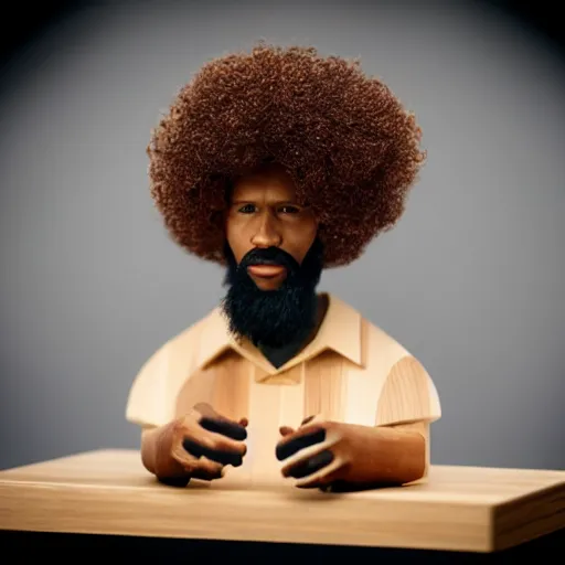 Prompt: a wooden model of a dj with an afro