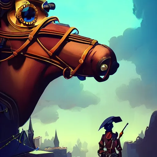 Image similar to steampunk horse, masterpiece, matte painting concept blizzard pixar maya engine on cold night stylized background splash comics global illumination lighting artstation lois van baarle, ilya kuvshinov, rossdraws