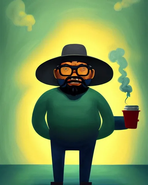 Image similar to painting portrait of big smoke evaporating as smoke, cartoon, warm lighting. big smoke's body is smoke. movie poster, illustration by bartek fedyczak, erak note, tooth wu, neil richards, kan liu, siwoo kim, jisu choe, trending on art station