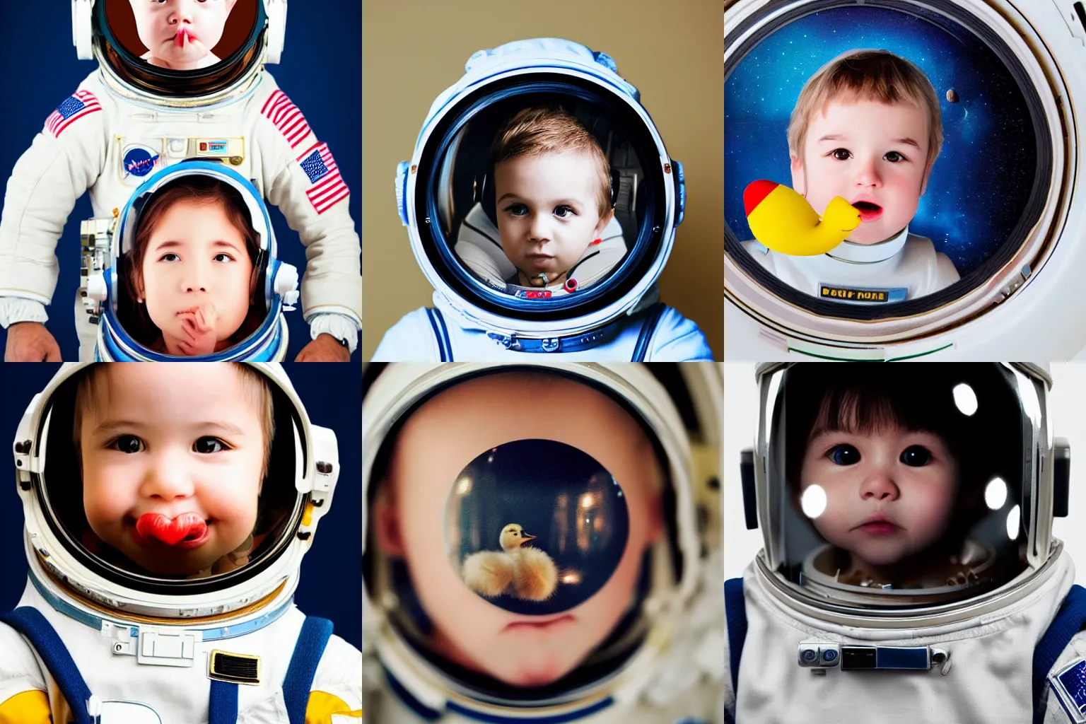 Image similar to A Very cute adorable astronaut duckling face portrait, realistic, 50mm lens, cinematic, realistic photo,