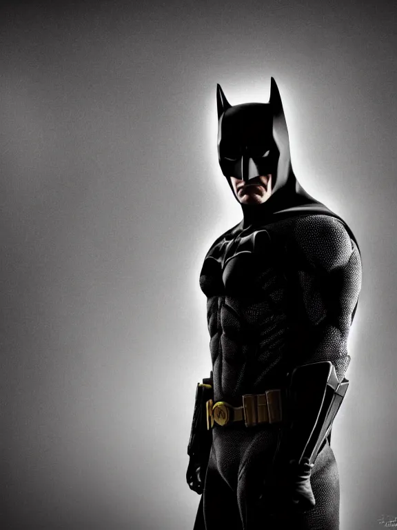 Image similar to portrait, ryan renolds as batman, hyperrealism, moody lighting, intricate, 8 k