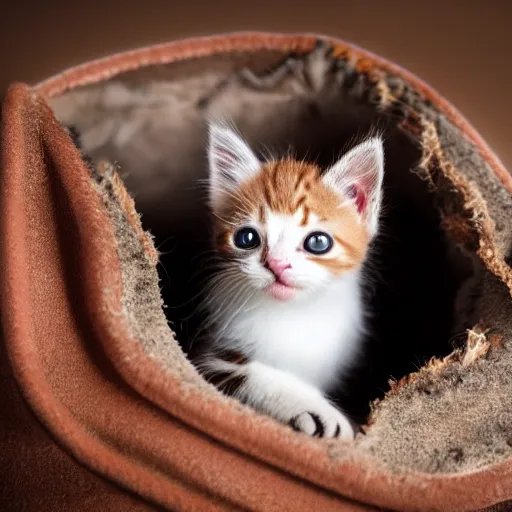 Image similar to a kitten in a big boot, HD, professional photograph, 8K, highly detailed, high quality