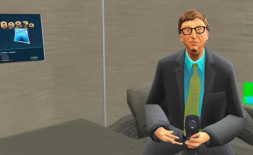 Prompt: bill gates wets himself in the sims 2, pc screenshot