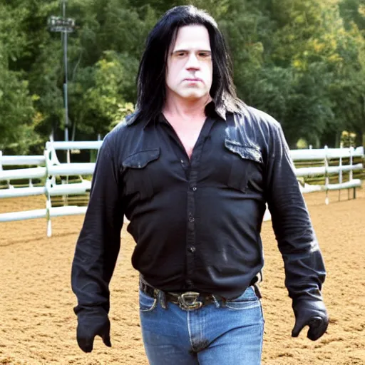 Image similar to glenn danzig working on his horse farm