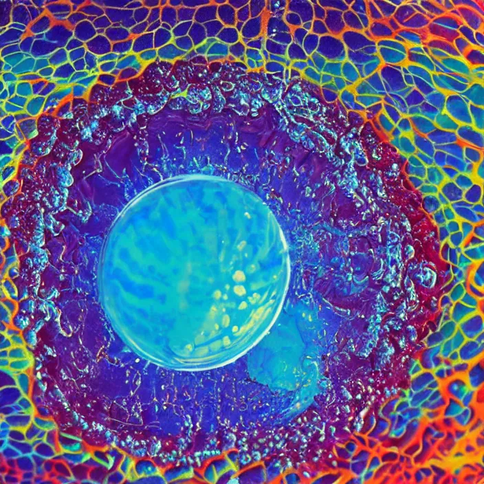 Image similar to a close up of water with a small hole in it, an airbrush painting by storm thorgerson, unsplash, psychedelic art, dye - transfer, poster art, psychedelic