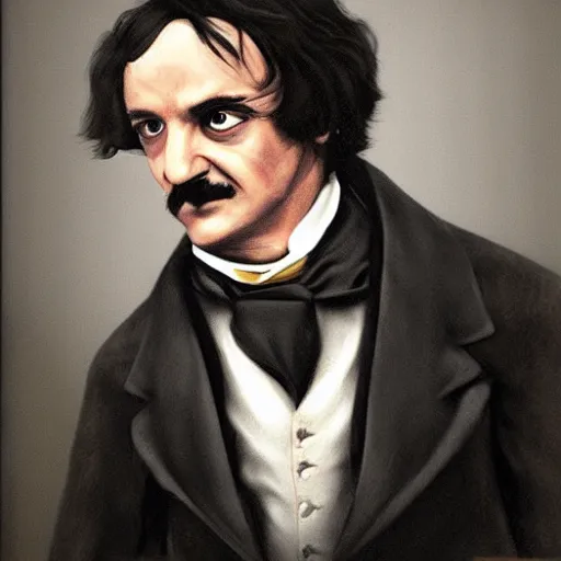 Image similar to portrait of edgar allen poe playing video games, photorealistic, highly detailed