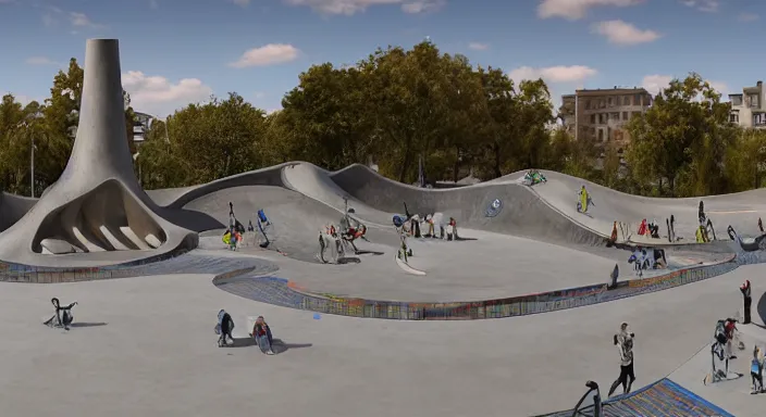 Image similar to An skatepark designed by Gaudí, highly detailed, 8k, HD, architectural