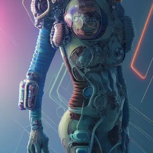 Image similar to hyperrealistic portrait of a venus monster astronaut, full body portrait, well lit, intricate abstract. cyberpunk, intricate artwork, by Tooth Wu, wlop, beeple. octane render,in the style of Jin Kagetsu, James Jean and wlop, highly detailed, sharp focus, intricate concept art, digital painting, ambient lighting, 4k, artstation