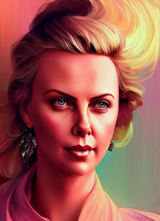 Image similar to charlize theron as a barbie doll, path traced, highly detailed, high quality, digital painting, alena aenami, lilia alvarado, shinji aramaki, karol bak, alphonse mucha, tom bagshaw