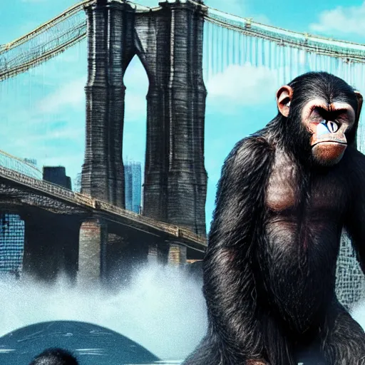 Image similar to planet of the apes In New York City Very detailed 4K quality Super Realistic