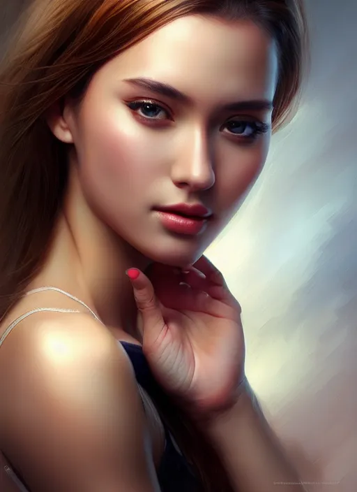 Image similar to photo of a gorgeous young woman in the style of stefan kostic, realistic, sharp focus, 8 k high definition, insanely detailed, intricate, elegant, art by stanley lau and artgerm