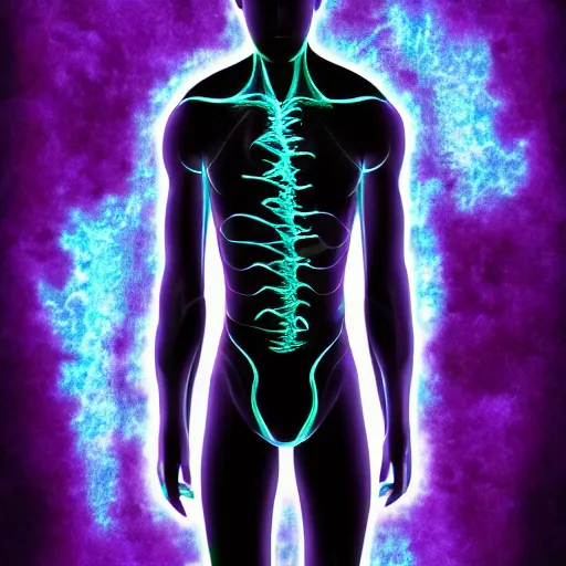 Prompt: purple human creature with glowing blue veins