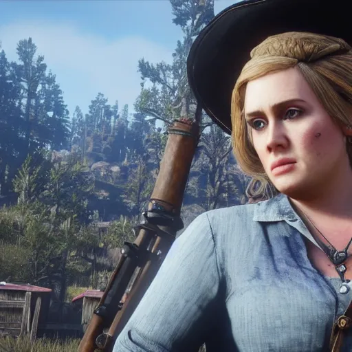 Image similar to an in-game screenshot of Adele in Red Dead Redemption 2 (2018)