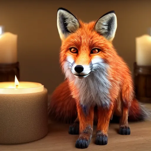 Image similar to a beautiful hyper realistic ultra detailed lifelike matte painting of a fox in front of a candle, unreal engine, deviantart, flickr, artstation, octane render, textured, colorful, extreme realistic detail, physically based rendering, pbr render, very detailed, volumetric lighting, detailed lighting, octane render, 4 k, cinematic lighting, 8 k resolution