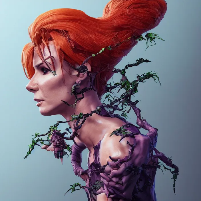 Image similar to portrait of Sandra Bullock as a Poison Ivy in Batman & Robin 1997. intricate artwork. by Tooth Wu, wlop, beeple, dan mumford. octane render, trending on artstation, greg rutkowski very coherent symmetrical artwork. cinematic, hyper realism, high detail, octane render, 8k