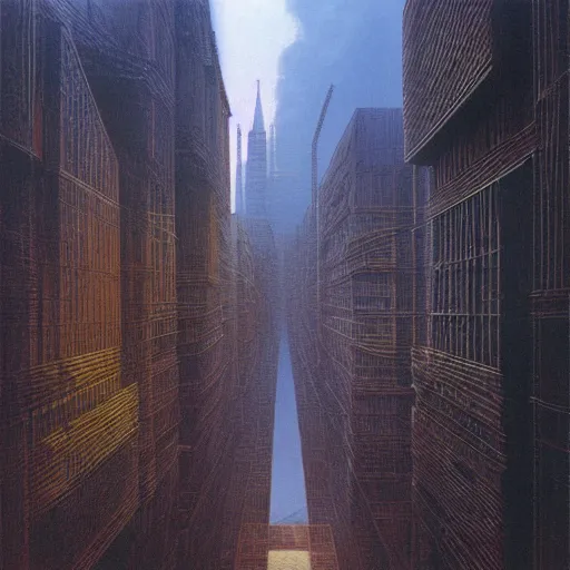 Image similar to urban landscape photo of 'City of Edmonton street' as separating blocks of Swiss cheese, dark fantasy, artstation, painted by Zdzisław Beksiński and Wayne Barlowe