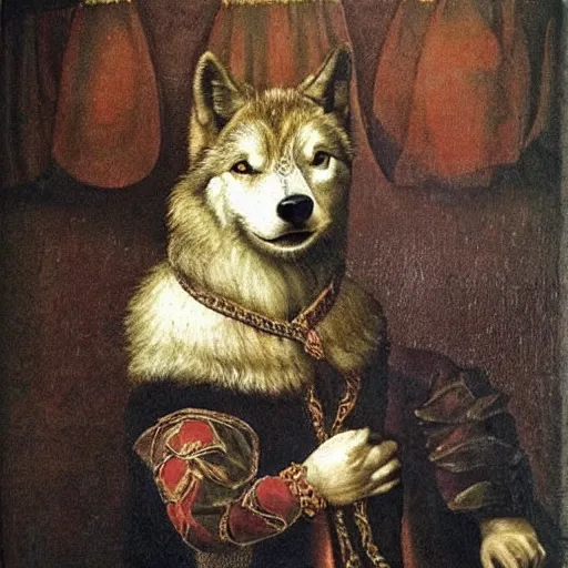 Image similar to retarded wolf portrait, renaissance style