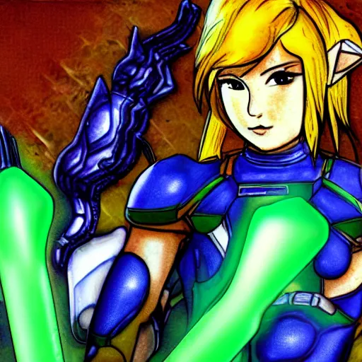 Image similar to details art of samus aran as link