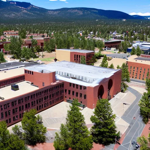 Prompt: a drone shot of mcconnell hall at nau.