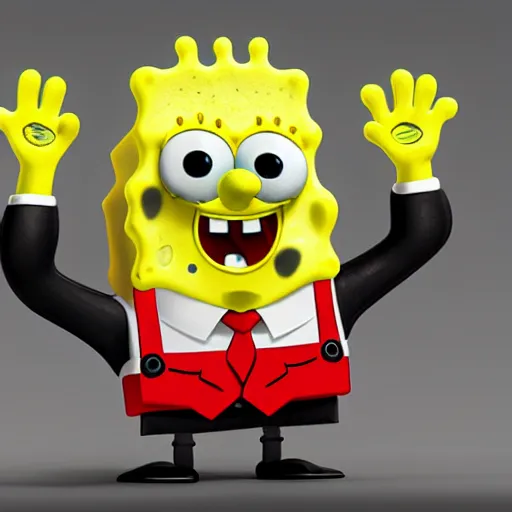 Image similar to spongebob squarepants made of rubber in 3 d, hyperrealistic, 4 k