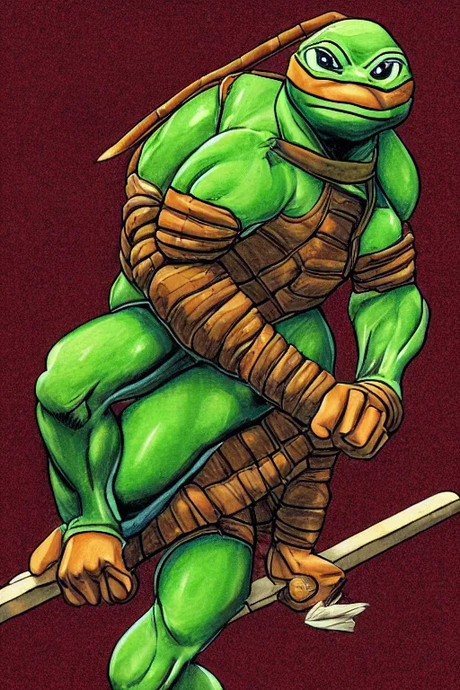Image similar to detailed illustration of a ninja turtle, by mico suayan, full body