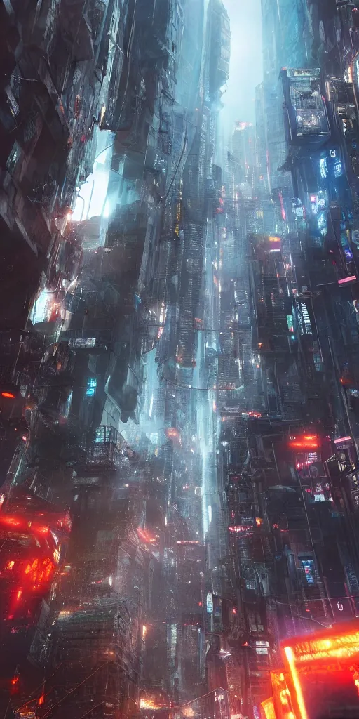 Image similar to a giant portal destroying a dystopian city, cyberpunk, sharp focus, dynamic lights, still, photograph, hyper realistic, masterpiece, octane render, rendered, 3 d, cinematic, cinematic lighting, dramatic lighting, highly detailed, intricate details, texture, cinematic composition, wide shot, by donglu yu and kevin jick and eddie del rio