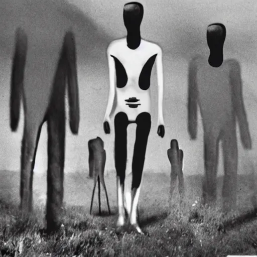 Image similar to rare photo of slendermen 1 9 8 7