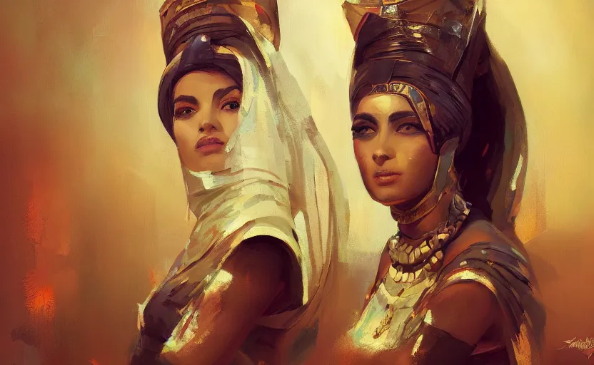 Image similar to A painting of a beautiful Egyptian woman trending on artstation in the style of Greg Rutkowski