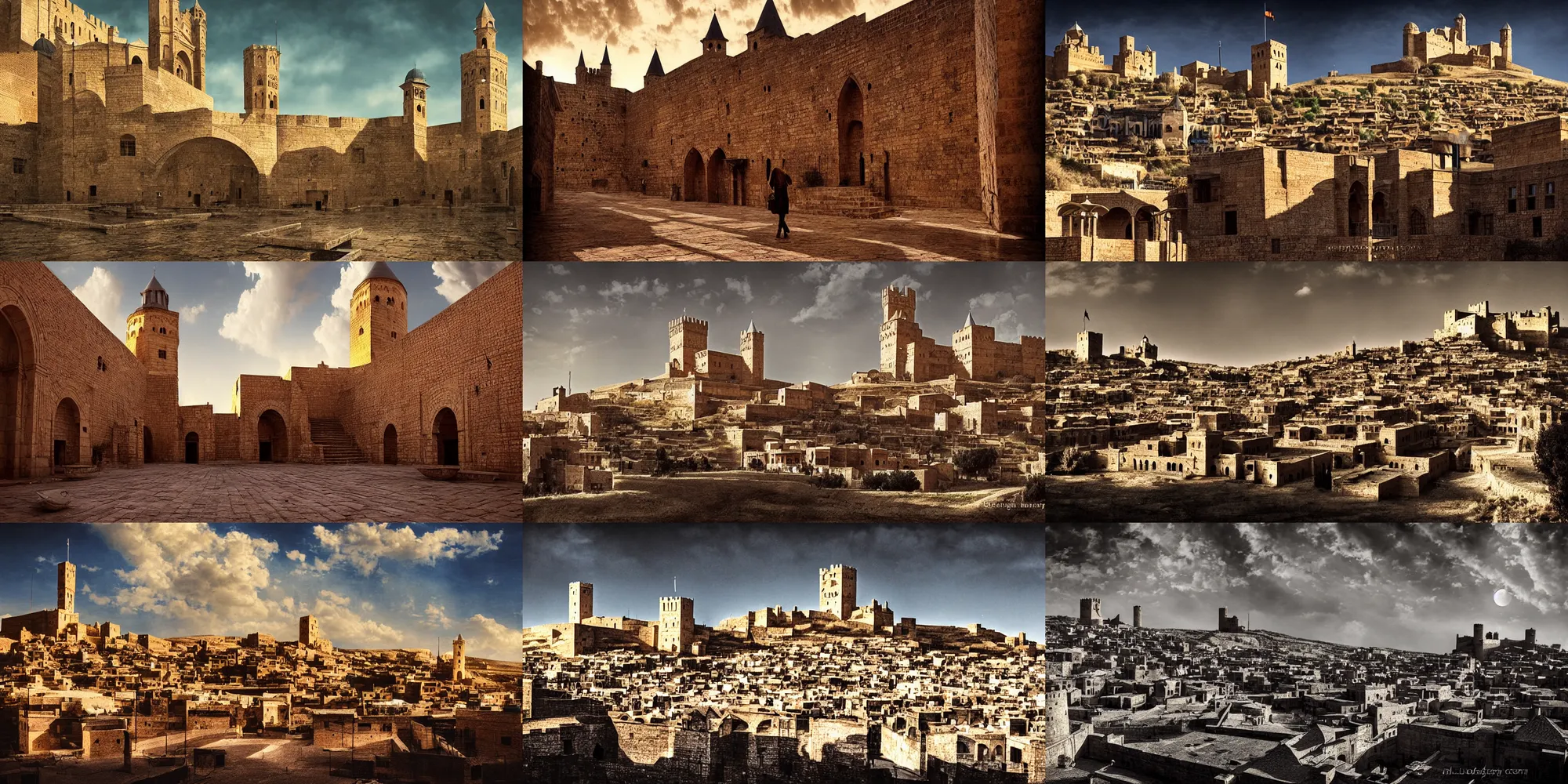 Prompt: mardin old town castle, digital oil painting, high contrast, clear sky, volumetric lighting, atmospheric, ghibli, lise deharme, gregory crewdson