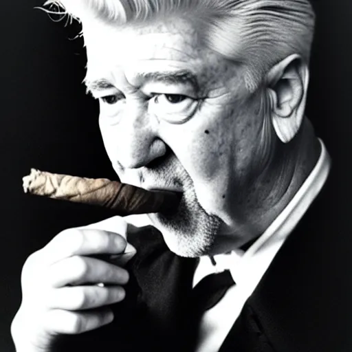 Image similar to david lynch as a baby smoking a cigar h 6 4 0