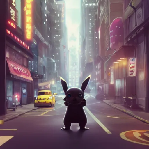 Prompt: detective pikachu, noir novel fantasy artwork epic detailed and intricate digital painting trending on artstation by wlop octane render