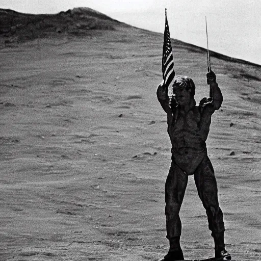 Image similar to roddy piper raising the flag on iwo jima, high detailed, intense, 8 k, photograph