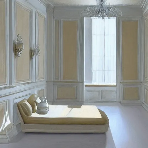 Image similar to cream - colored room, vanilla - colored lighting, marble room, marble slabs, window to night time, night time, warm lighting inside, art by artgerm