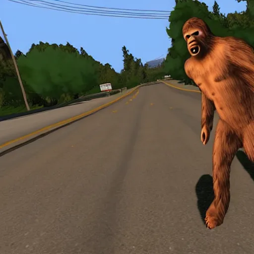 Prompt: bigfoot in gta san andreas caught on camera, leaked footage, cryptid