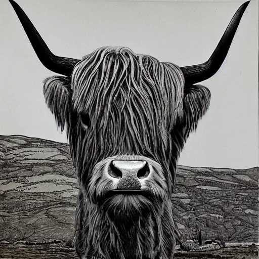 Image similar to highland cow by ed fairburn, joseph clement coll, franklin booth