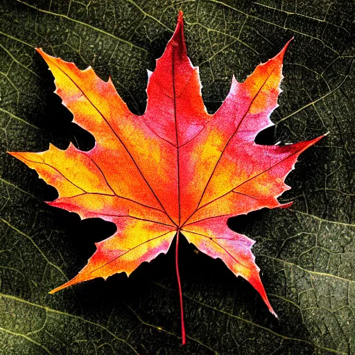 Image similar to a macro 8mm photo of a maple leaf, macro photograph, photo, photorealistic