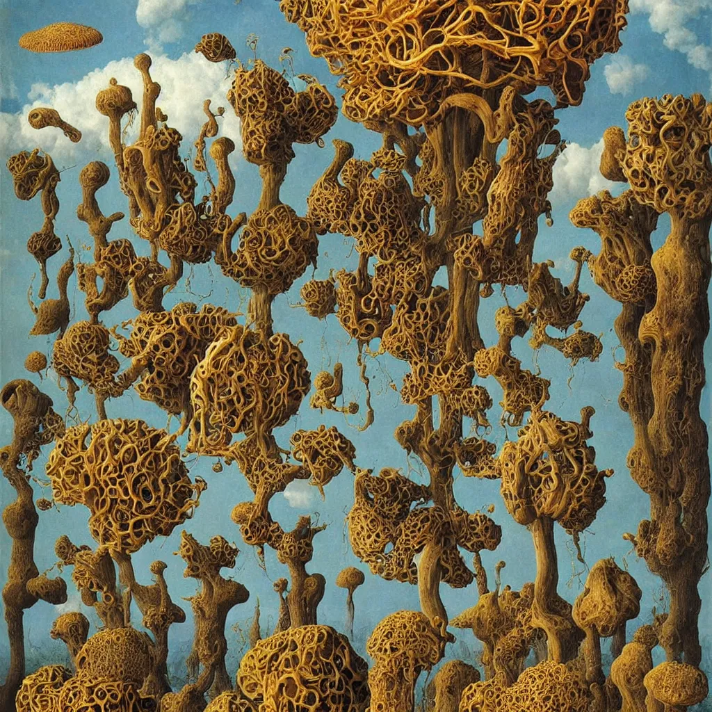 Image similar to a single colorful! ( lovecraftian ) fungus tower white! clear empty sky, a high contrast!! ultradetailed photorealistic painting by jan van eyck, audubon, rene magritte, agnes pelton, max ernst, walton ford, andreas achenbach, ernst haeckel, hard lighting, masterpiece