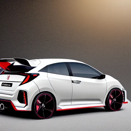 Prompt: mixed design between a honda civic type r and a peugeot 1 0 8, on road, 2 0 2 2 concept car, hyperrealistic