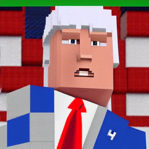 Prompt: donald trump made from minecraft blocks, in game screenshot