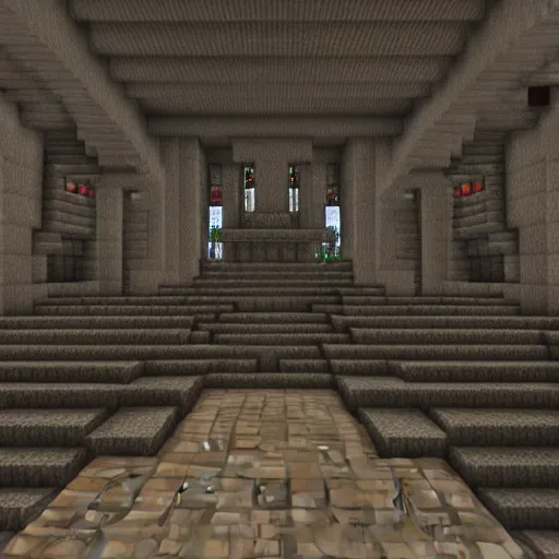 Prompt: hyper realistic minecraft cavernous multi - level interior of a grand cathedral dark and forboding