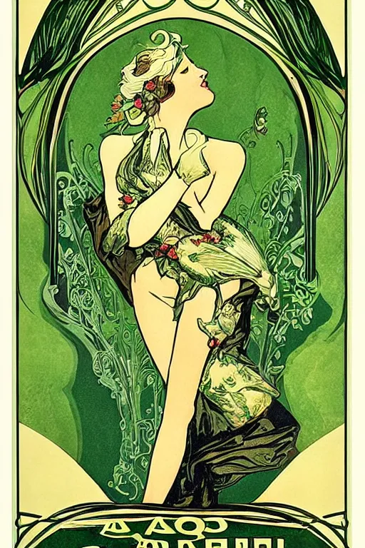 Prompt: a beautiful art nouveau poster advertising absinthe