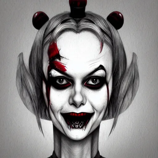 Image similar to surrealism grunge cartoon portrait sketch of Harley Quinn, by michael karcz, loony toons style, freddy krueger style, horror theme, detailed, elegant, intricate